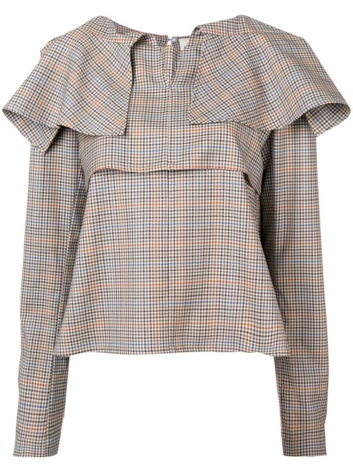 A.w.a.k.e. Mode Checkered Ruffle Blouse - Neutrals