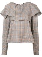 A.w.a.k.e. Mode Checkered Ruffle Blouse - Neutrals