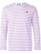 Comme Des Garçons Play Heart Patch Striped Sweatshirt - Purple
