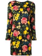 Fausto Puglisi Floral Print Mini Dress, Women's, Size: 40, Black, Viscose/acetate/spandex/elastane/spandex/elastane