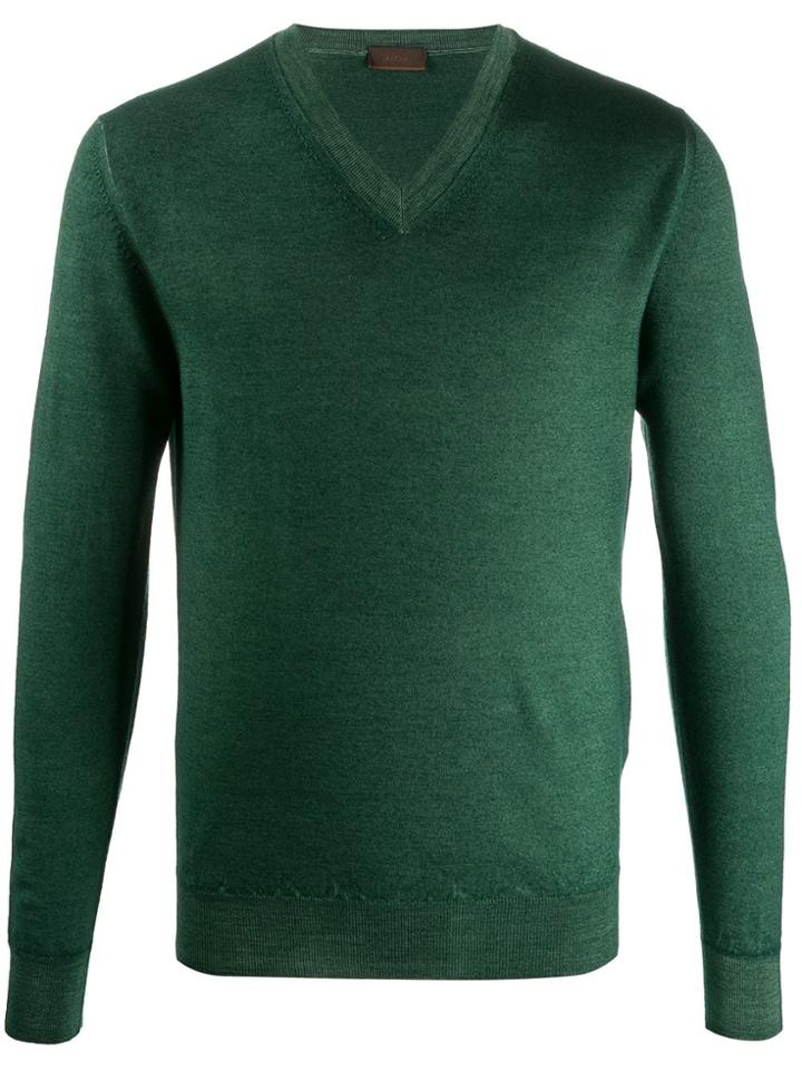 Altea Knitted V-neck Jumper - Green