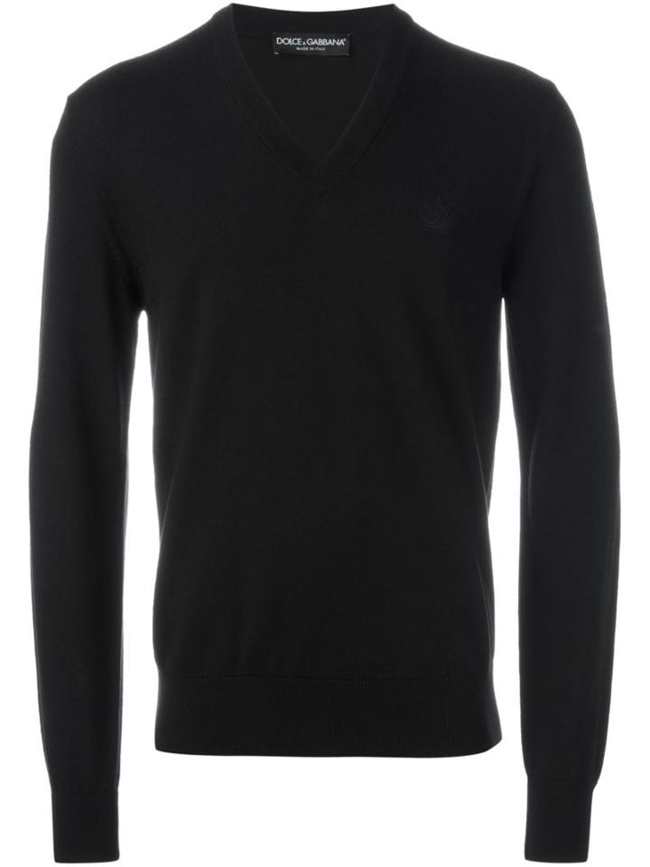 Dolce & Gabbana Embroidered Crown Jumper, Men's, Size: 46, Black, Virgin Wool