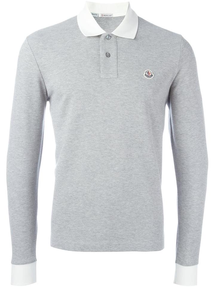 Moncler Classic Long Sleeve Polo Shirt, Men's, Size: Xl, Grey, Cotton