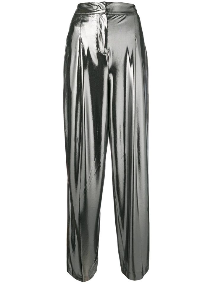 Pt01 Metallic High-waisted Trousers - Silver