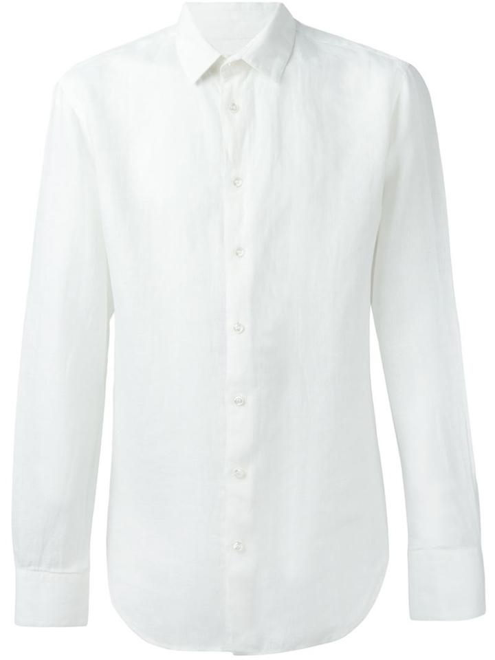 Giorgio Armani Classic Shirt, Men's, Size: 39, White, Linen/flax