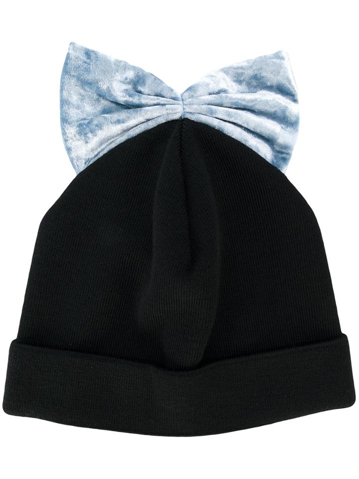 Federica Moretti Bow Embroidered Beanie Hat - Black