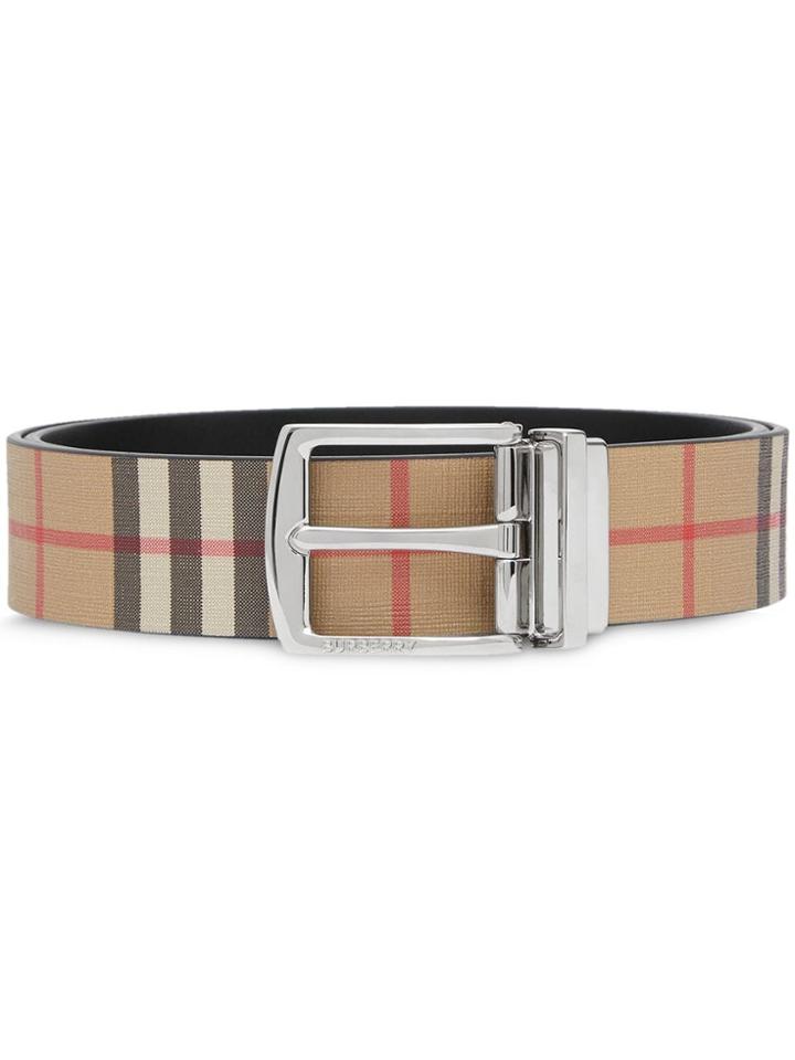 Burberry Reversible Vintage Check E-canvas And Leather Belt - Brown