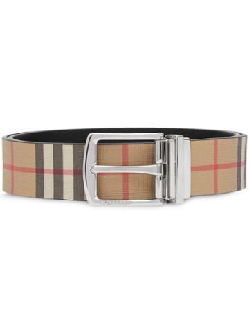 Burberry Reversible Vintage Check E-canvas And Leather Belt - Brown