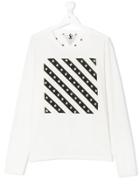 Macchia J Kids Teen Striped Print Sweatshirt - White