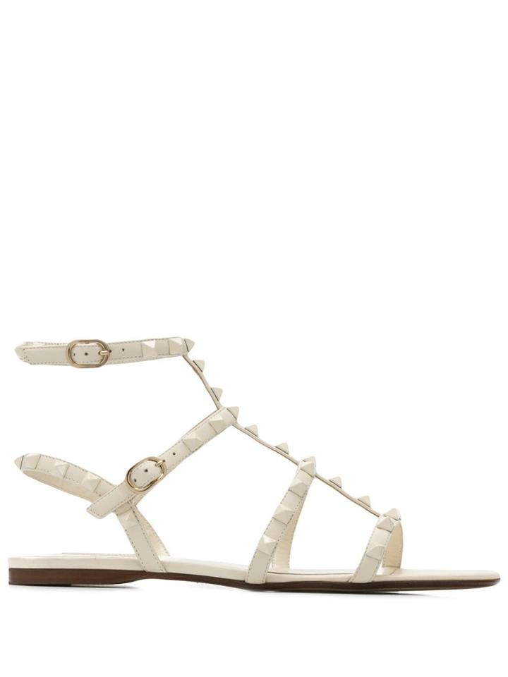 Valentino Rockstud Caged Flat Sandals - Neutrals