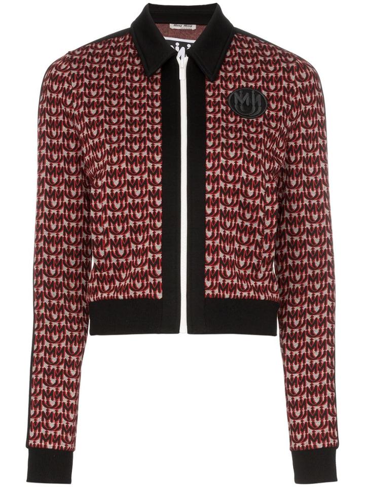 Miu Miu Logo Jacquard Zip-up Jacket - Black