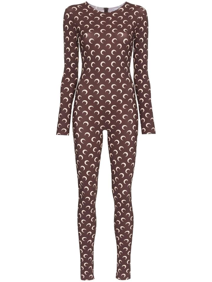 Marine Serre Crescent Print Fitted Jumpsuit - Brown
