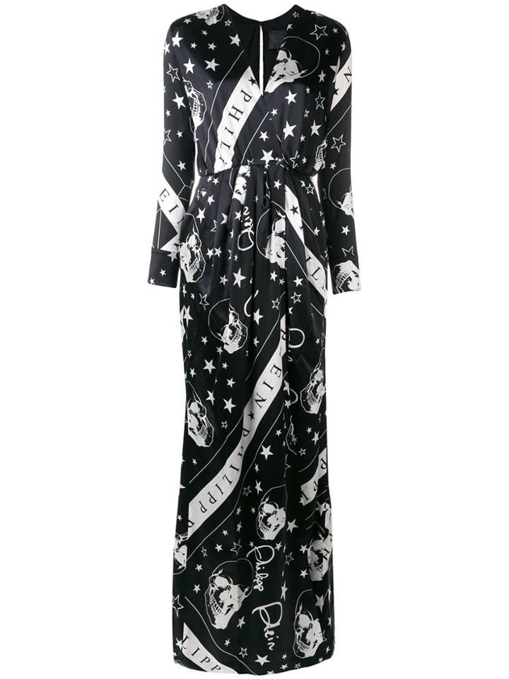 Philipp Plein Skull Print Wrap Dress - Black