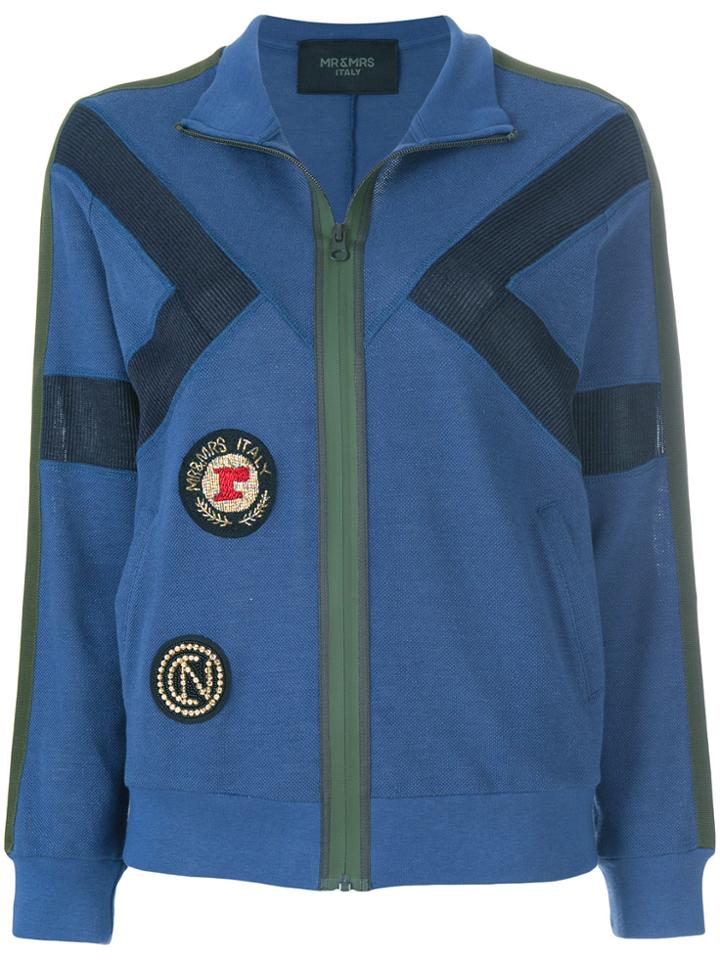 Mr & Mrs Italy Patched Zipped Cardigan - Blue