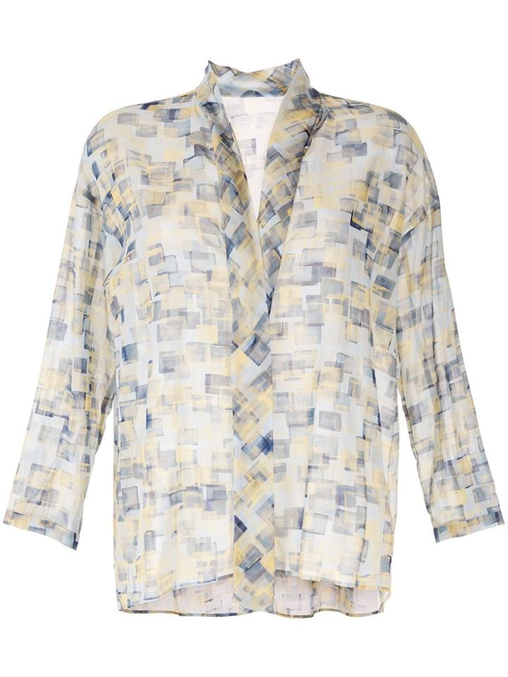 Des Prés Geometric Sheer Blouse - Blue
