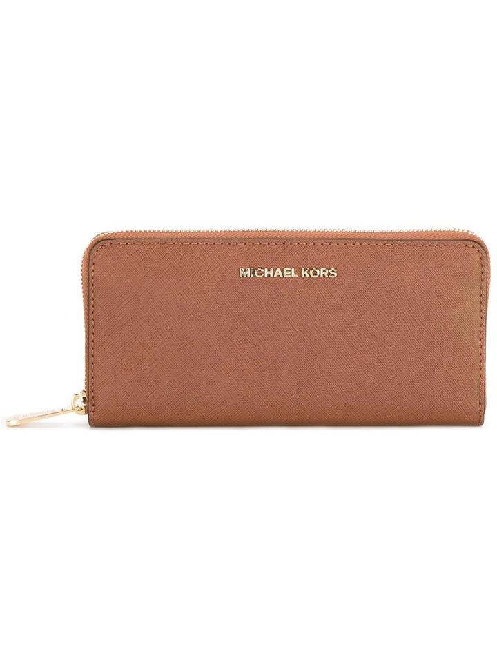 Michael Michael Kors - Logo Plaque Zip Around Purse - Women - Calf Leather - One Size, Brown, Calf Leather