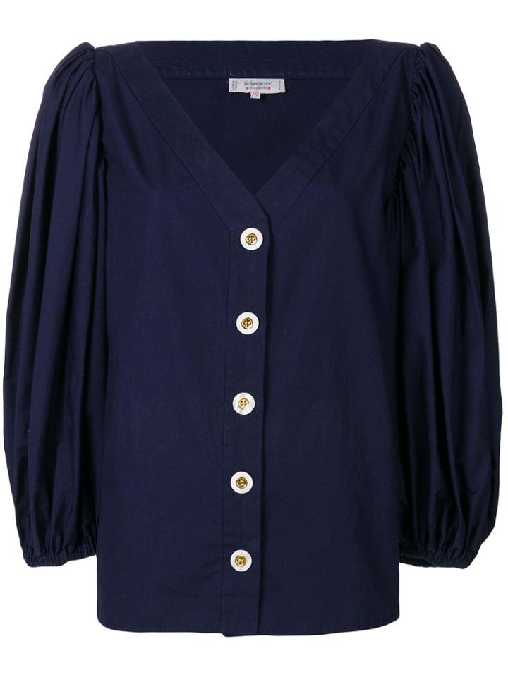 Yves Saint Laurent Vintage Draped Ballon Sleeves Blouse - Blue