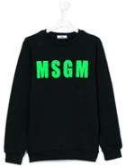 Msgm Kids - Green Logo Sweatshirt - Kids - Cotton - 14 Yrs, Black