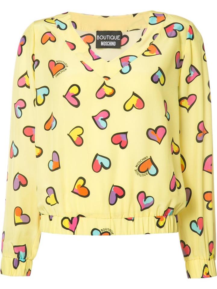 Boutique Moschino - Heart Print Blouse - Women - Silk - 42, Yellow/orange, Silk