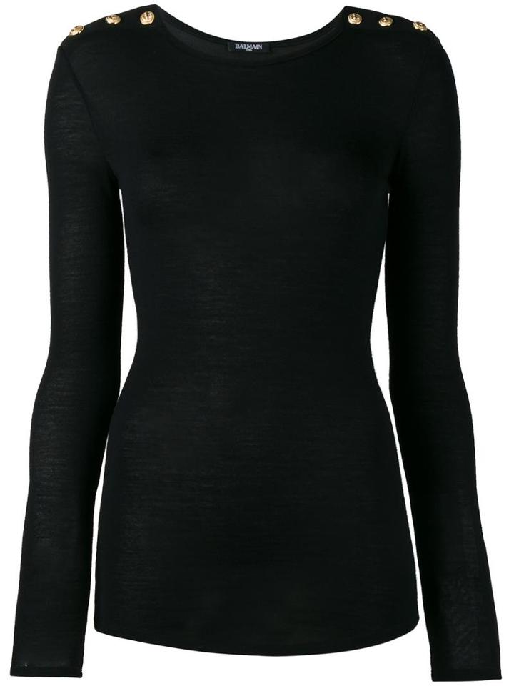 Balmain Epaulette Accent Jumper, Women's, Size: 36, Black, Cashmere/wool