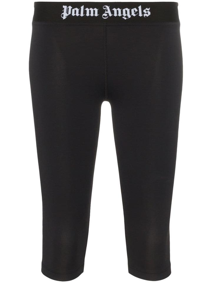 Palm Angels Knee Length Logo Waist Cycling Leggings - Black
