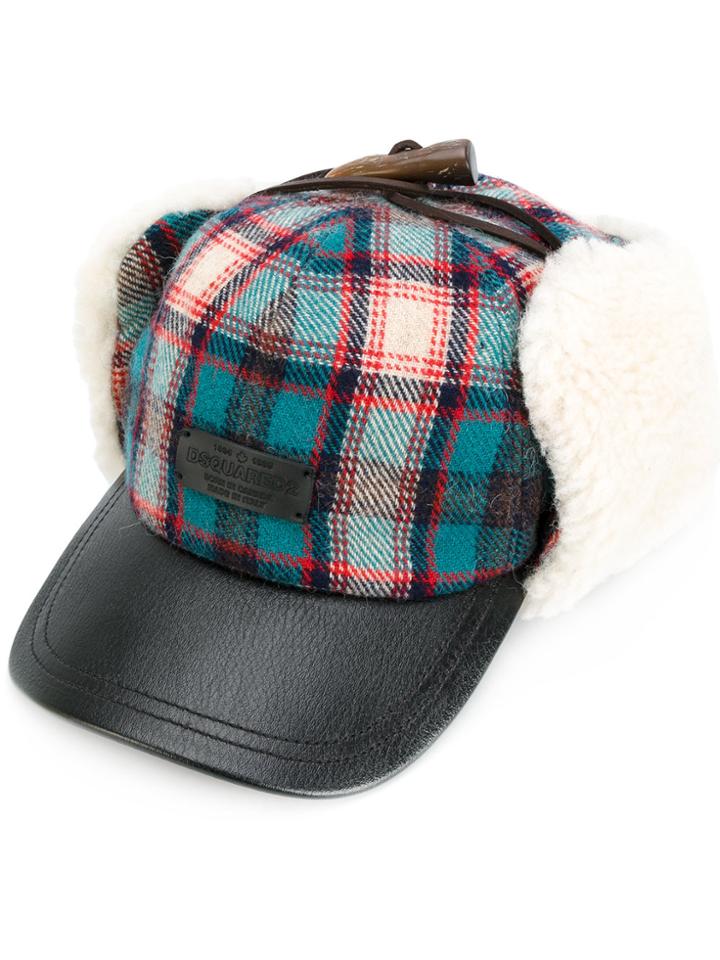 Dsquared2 Check Trapper Cap - Blue