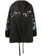Edward Crutchley Floral Embroidered Parka, Men's, Size: Xs, Black, Wool/mohair/polyester
