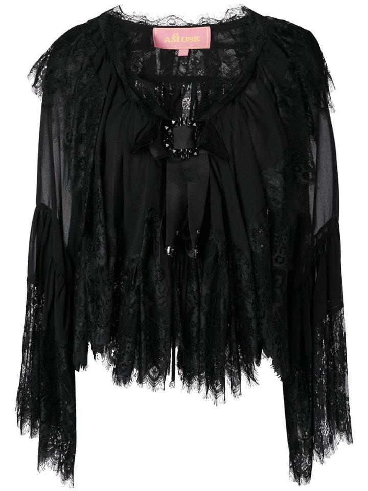 Amuse Lace Paneled Blouse - Black