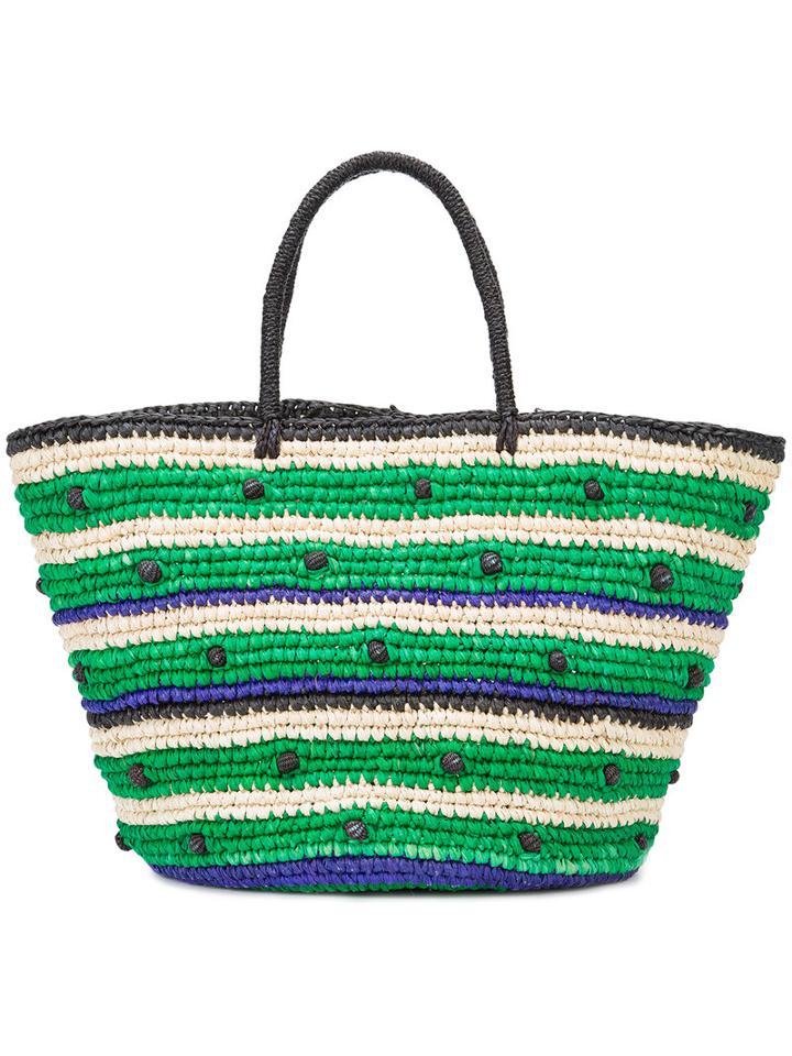 Sensi Studio - Stripes And Pepitas Maxi Tote Bag - Women - Straw - One Size, Green, Straw