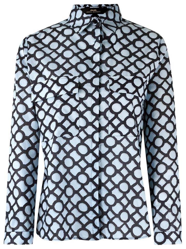 Andrea Marques Printed Blouse, Women's, Size: 38, Blue, Cotton