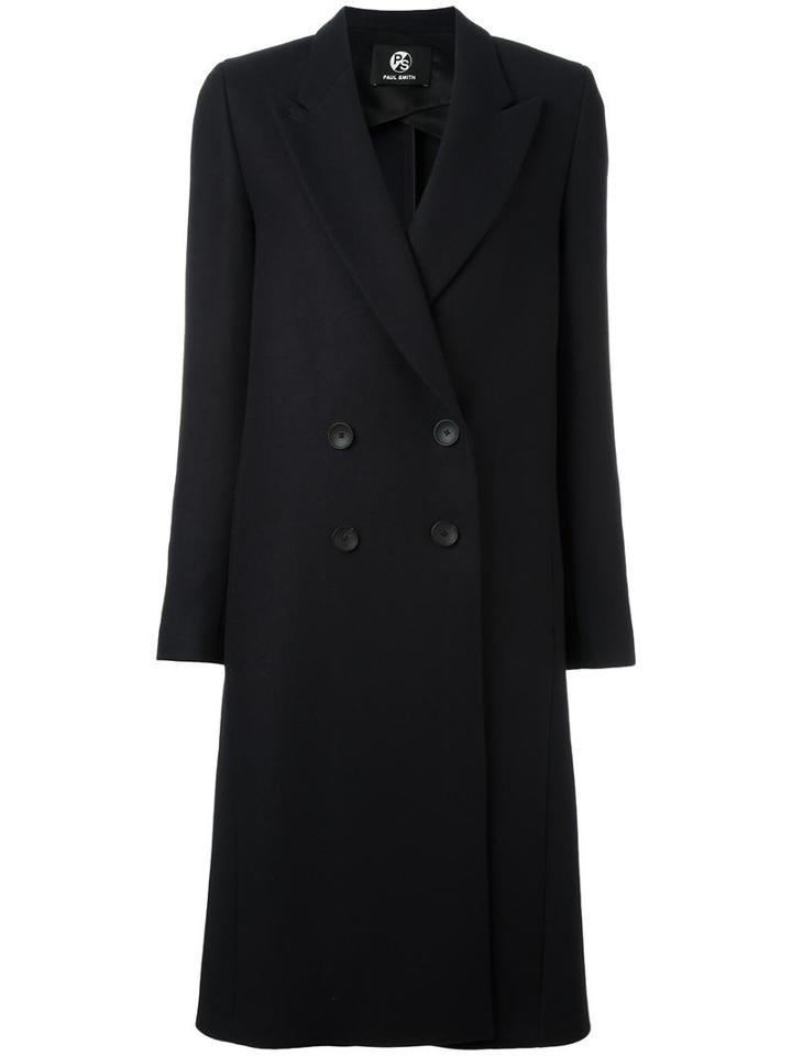 Ps By Paul Smith Double Breasted Coat, Women's, Size: 42, Black, Viscose/virgin Wool/cashmere/polyamide