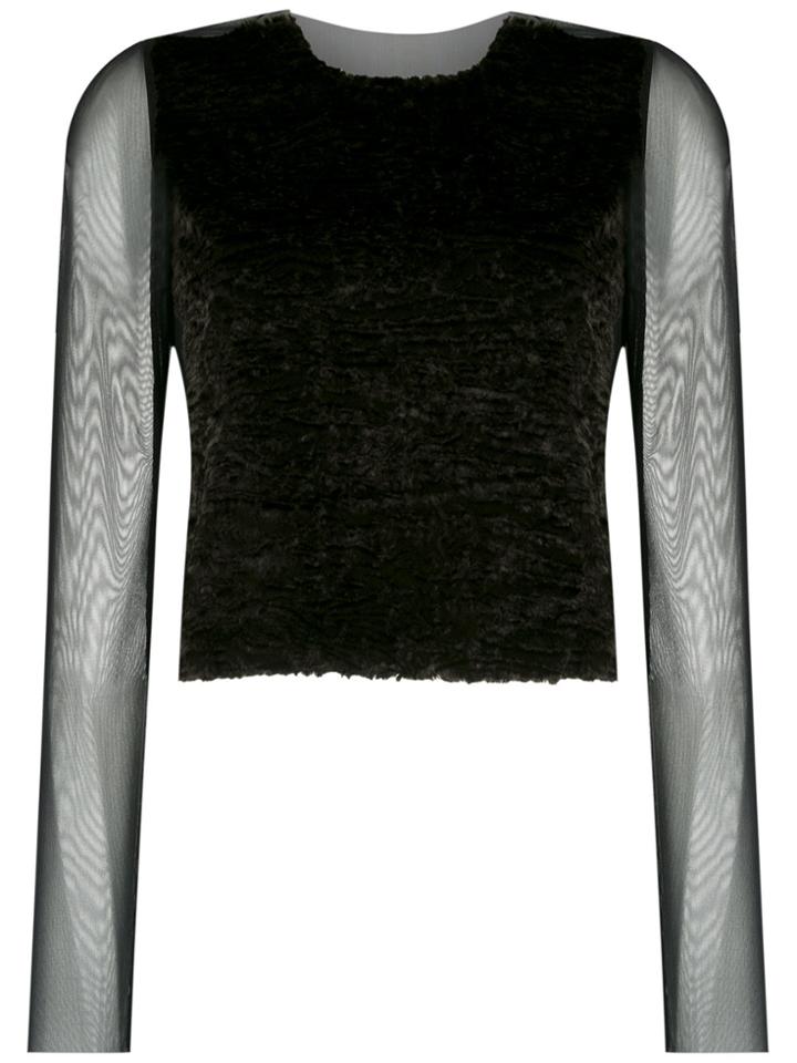 Gloria Coelho Tulle Panelled Fur Trim Blouse - Brown