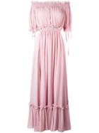 Alexander Mcqueen - Off The Shoulder Smocked Gown - Women - Silk/cotton - 40, Pink/purple, Silk/cotton