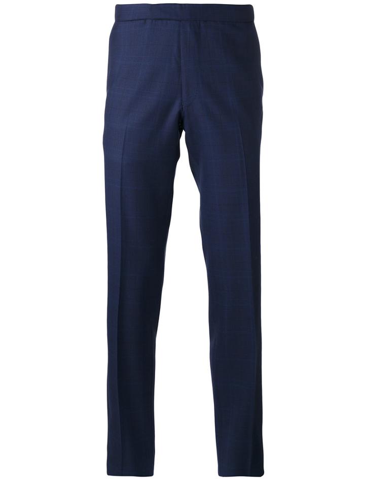 Fashion Clinic Timeless Plaid Tailored Trousers, Men's, Size: 52, Blue, Virgin Wool