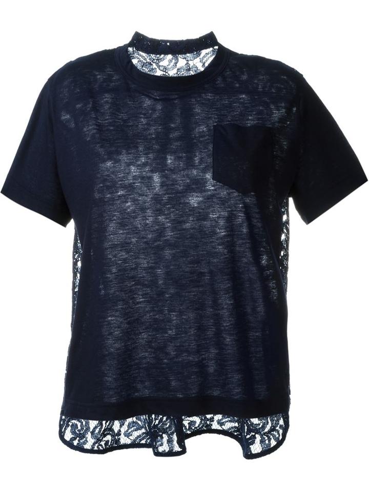 Sacai Lace Panel T-shirt, Women's, Size: 2, Blue, Rayon/cotton/nylon/polyester
