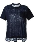 Sacai Lace Panel T-shirt, Women's, Size: 2, Blue, Rayon/cotton/nylon/polyester