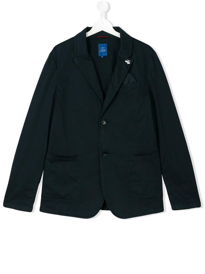 Fay Kids - Floral Pocket Square Blazer - Kids - Cotton/spandex/elastane - 14 Yrs, Blue
