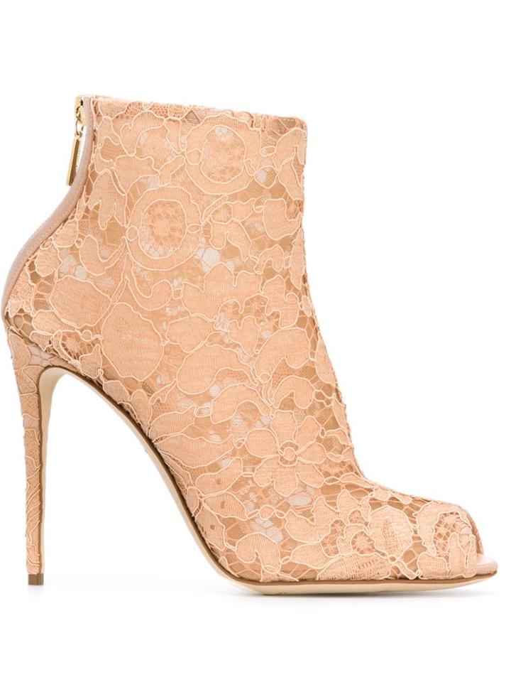 Dolce & Gabbana Floral Lace Booties, Women's, Size: 41, Pink/purple, Cotton/leather