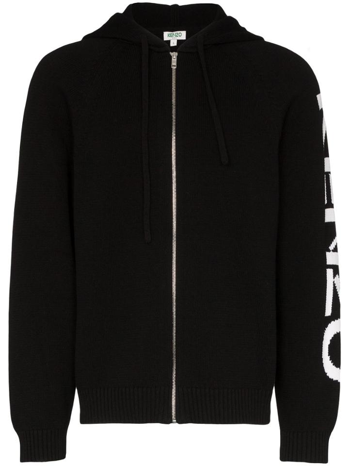 Kenzo Logo Knitted Hoodie - Black