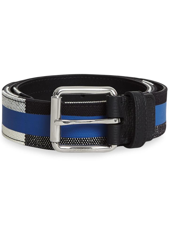 Burberry Striped Check Jute Cotton Belt - Blue