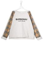 Burberry Kids Teen Logo Plaid Sweatshirt - Grey