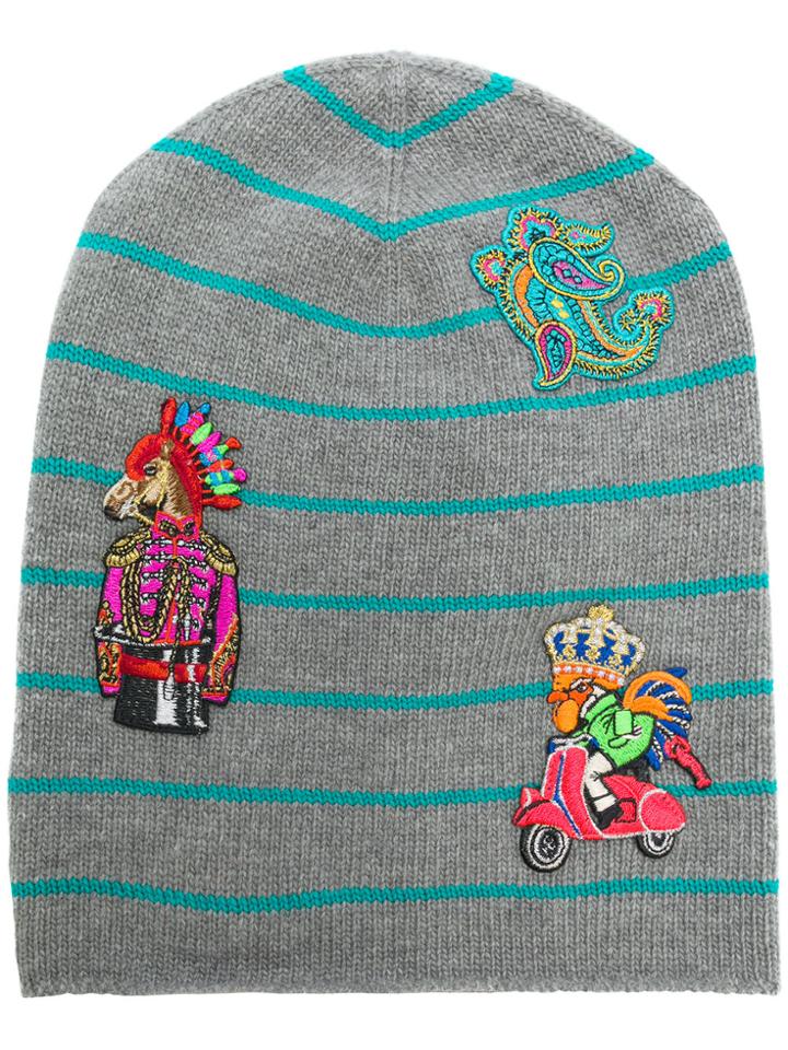 Etro Striped Embroidered Beanie - Grey