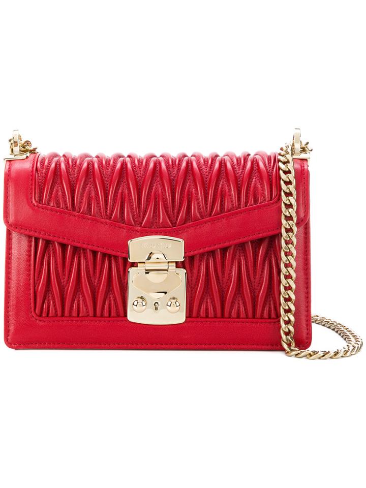 Miu Miu Chevron Pleated Foldover Shoulder Bag - Red