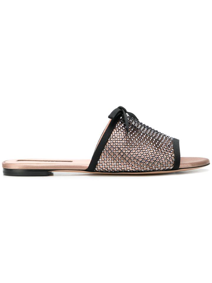 Rochas Crystal Embellished Net Sandals - Multicolour
