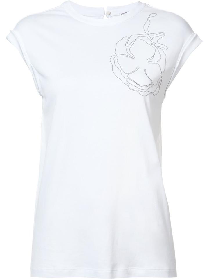 Brunello Cucinelli Stylised Print Top, Women's, Size: Large, White, Cotton