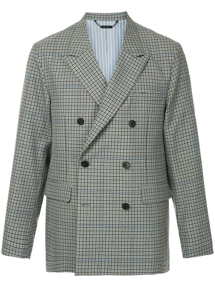 Monkey Time Checked Double Breasted Blazer - Grey