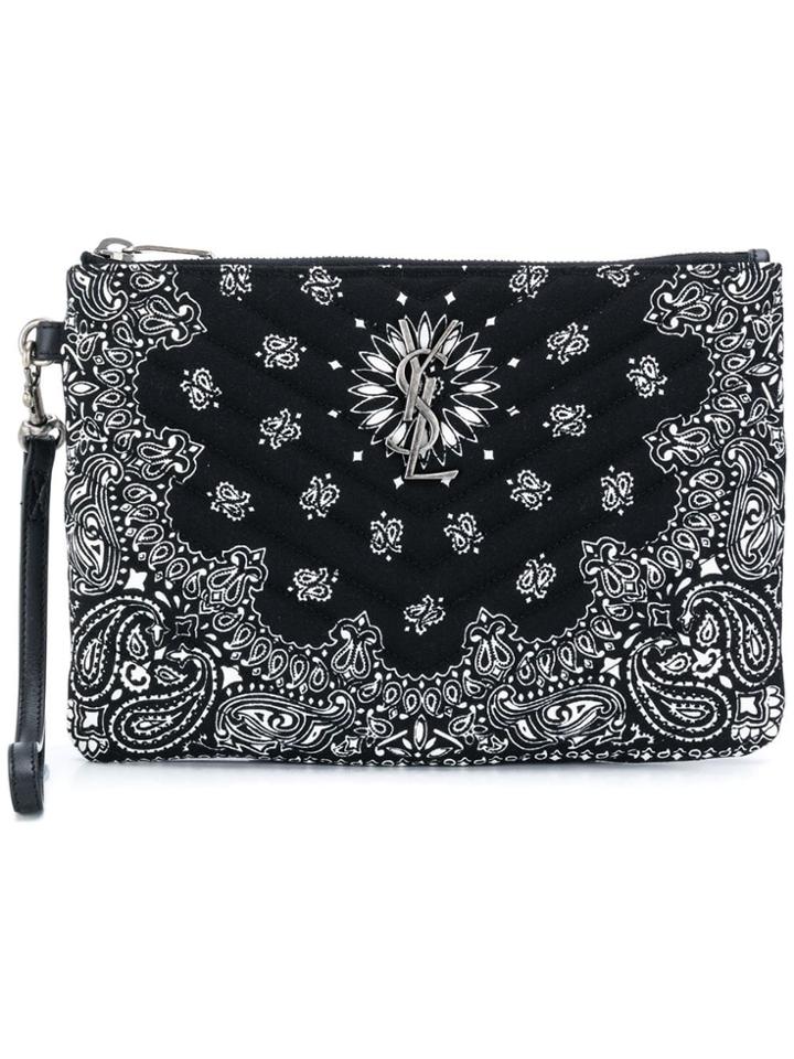 Saint Laurent Paisley Print Clutch - Black