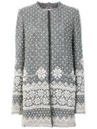 Thom Browne Fair Isle Embroidered Wool Cardigan Overcoat - Grey