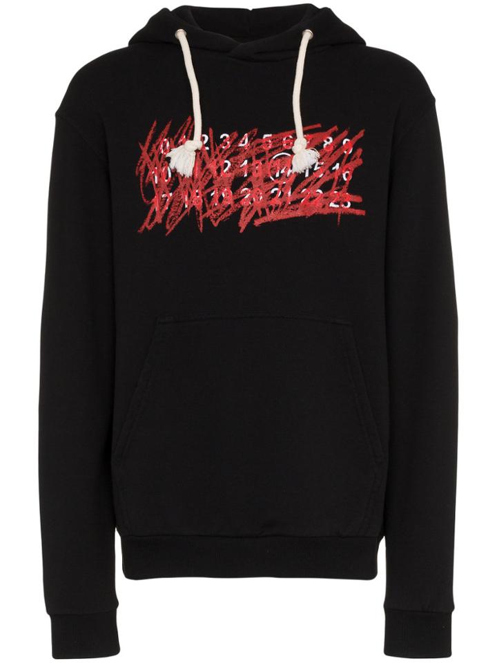 Maison Margiela Printed Numbers Long Sleeve Hoodie - Black