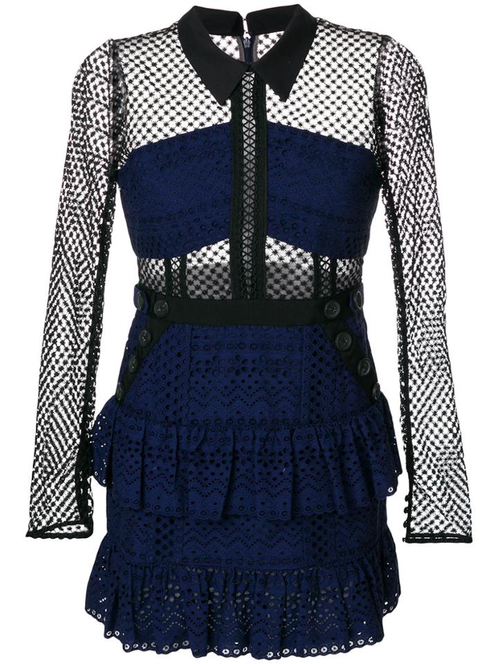 Self-portrait Multi Fabric Short Dress - Blue